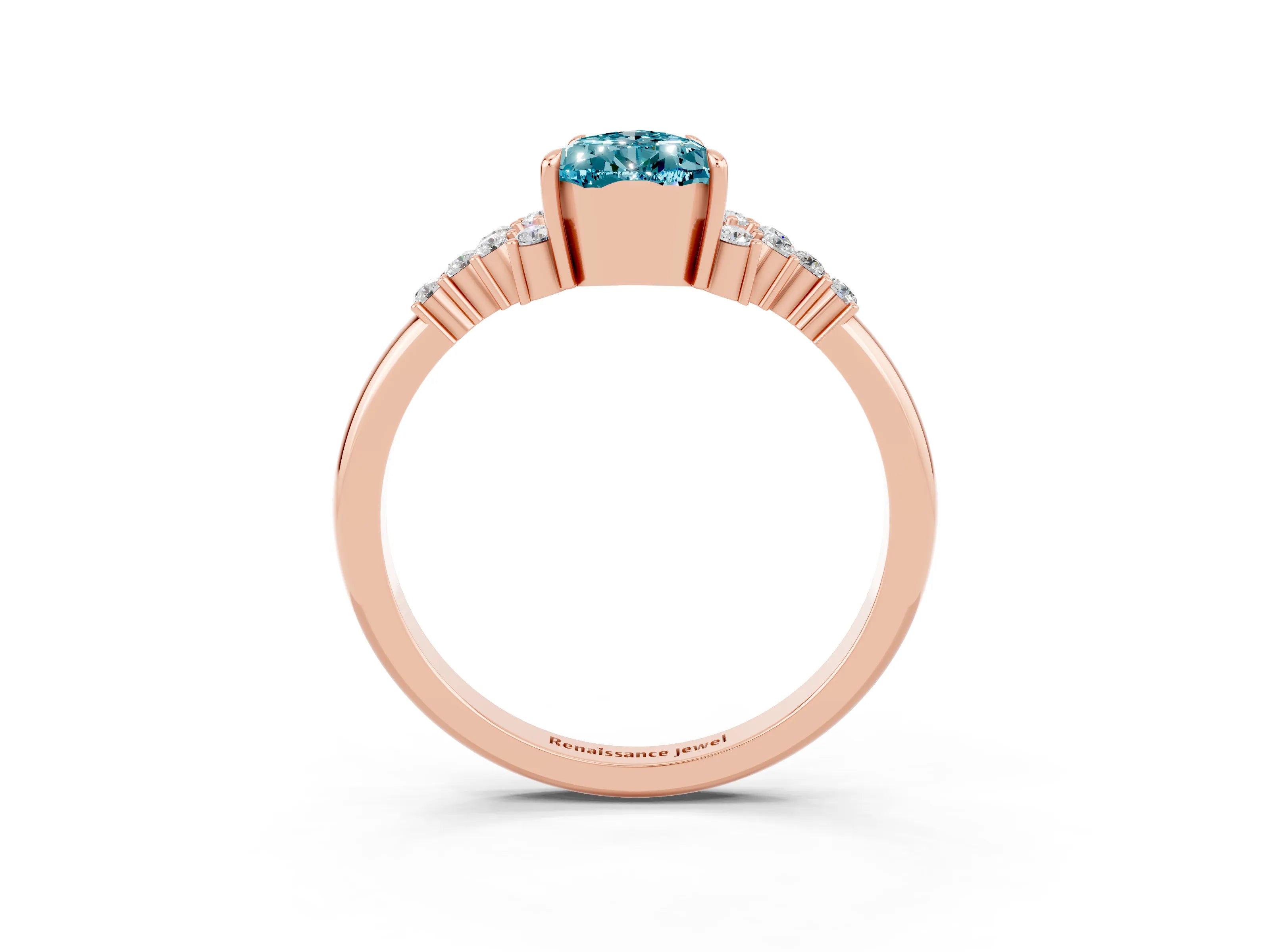 Rose gold Pear Cut Blue Topaz Ring with Side Stones and Four-Prong Setting_39