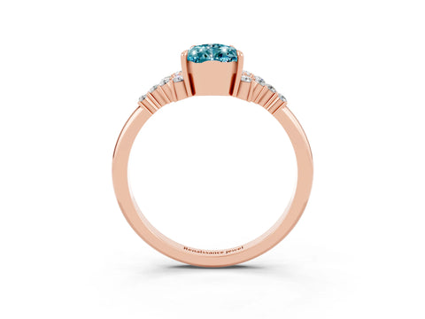 Rose gold Pear Cut Blue Topaz Ring with Side Stones and Four-Prong Setting_39