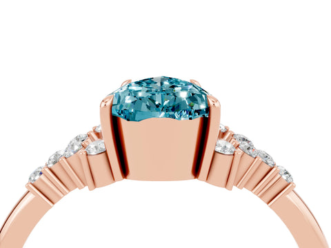 Rose gold Pear Cut Blue Topaz Ring with Side Stones and Four-Prong Setting_40