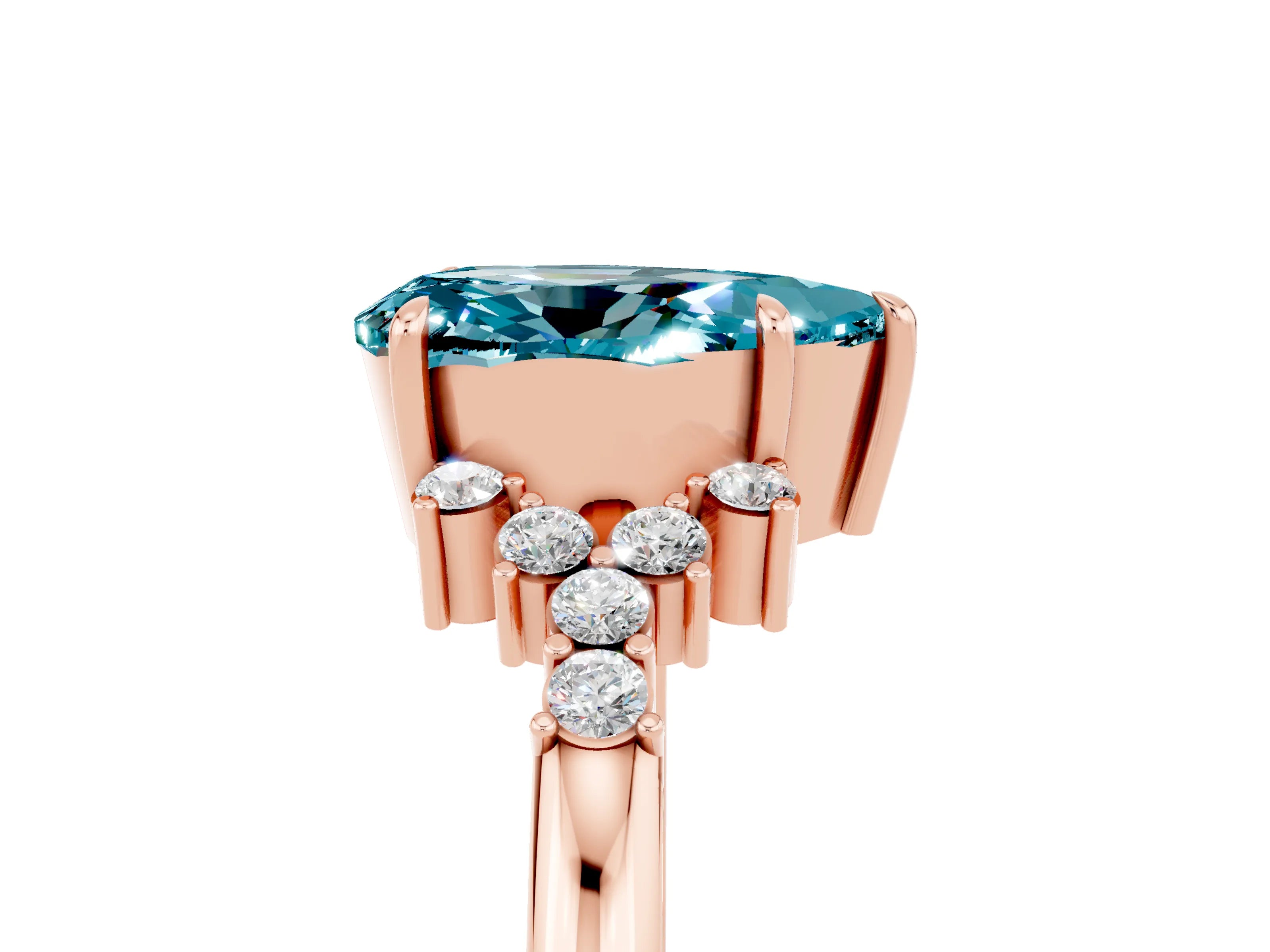 Rose gold Pear Cut Blue Topaz Ring with Side Stones and Four-Prong Setting_41