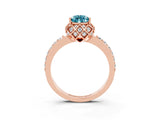 Rose gold Pear Cut Blue Topaz Scalloped Halo Engagement Ring with Round Shared Prong Band_27