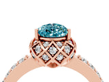 Rose gold Pear Cut Blue Topaz Scalloped Halo Engagement Ring with Round Shared Prong Band_28