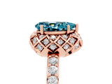 Rose gold Pear Cut Blue Topaz Scalloped Halo Engagement Ring with Round Shared Prong Band_29