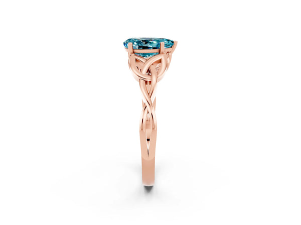 Rose gold Pear Cut Blue Topaz Solitaire Celtic Knot Ring with Four-Prong Setting