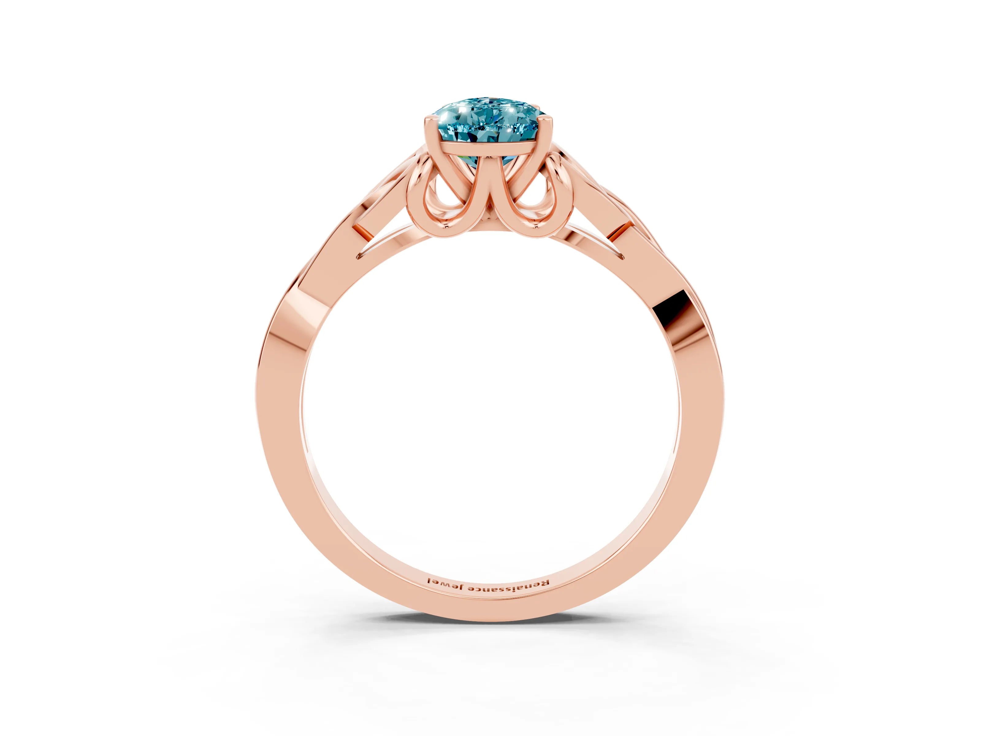 Rose gold Pear Cut Blue Topaz Solitaire Celtic Knot Ring with Four-Prong Setting_15