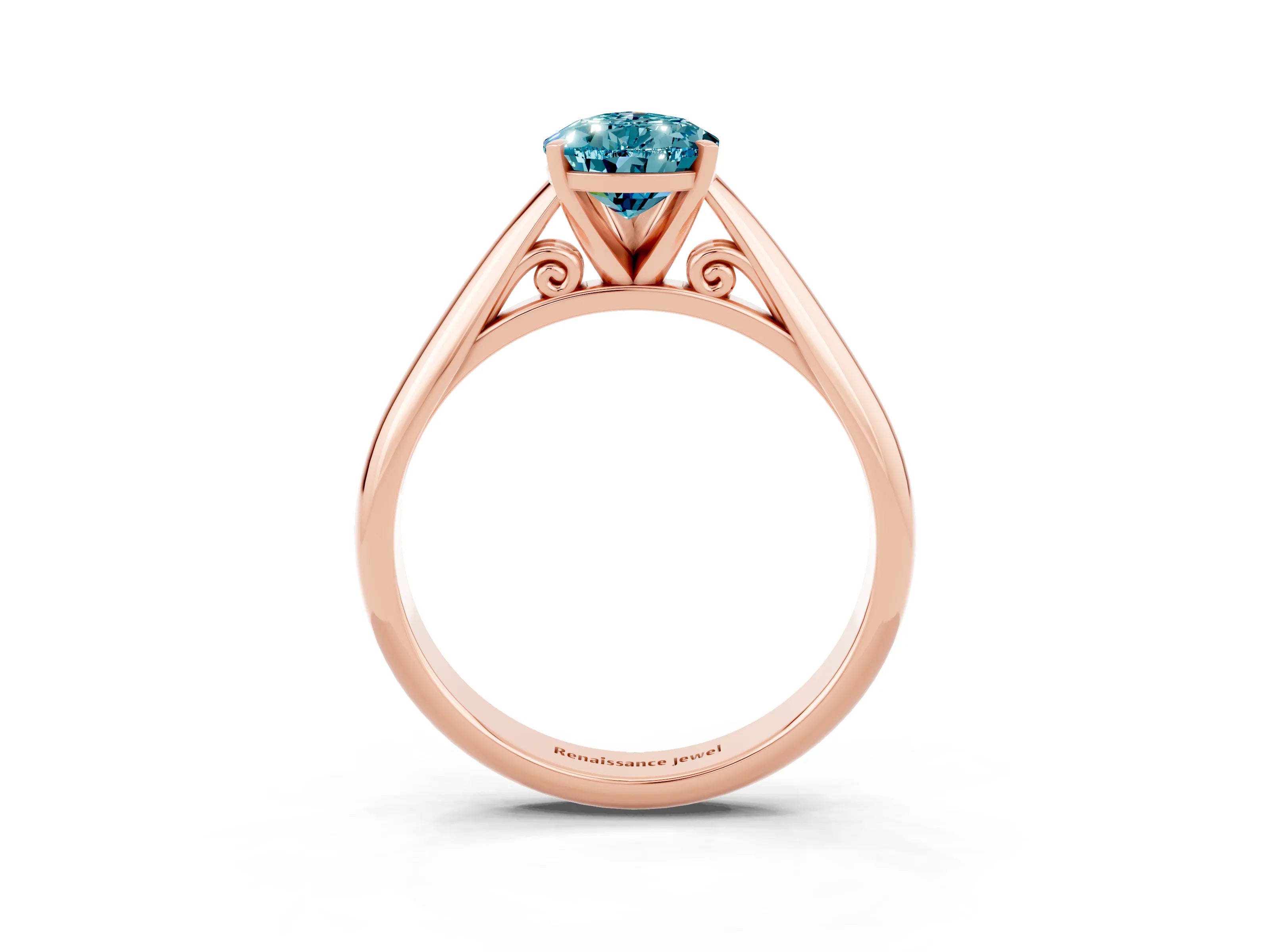 Rose gold Pear Cut Blue Topaz Solitaire Engagement Ring with Cathedral Setting and Four-Prong Mount_15