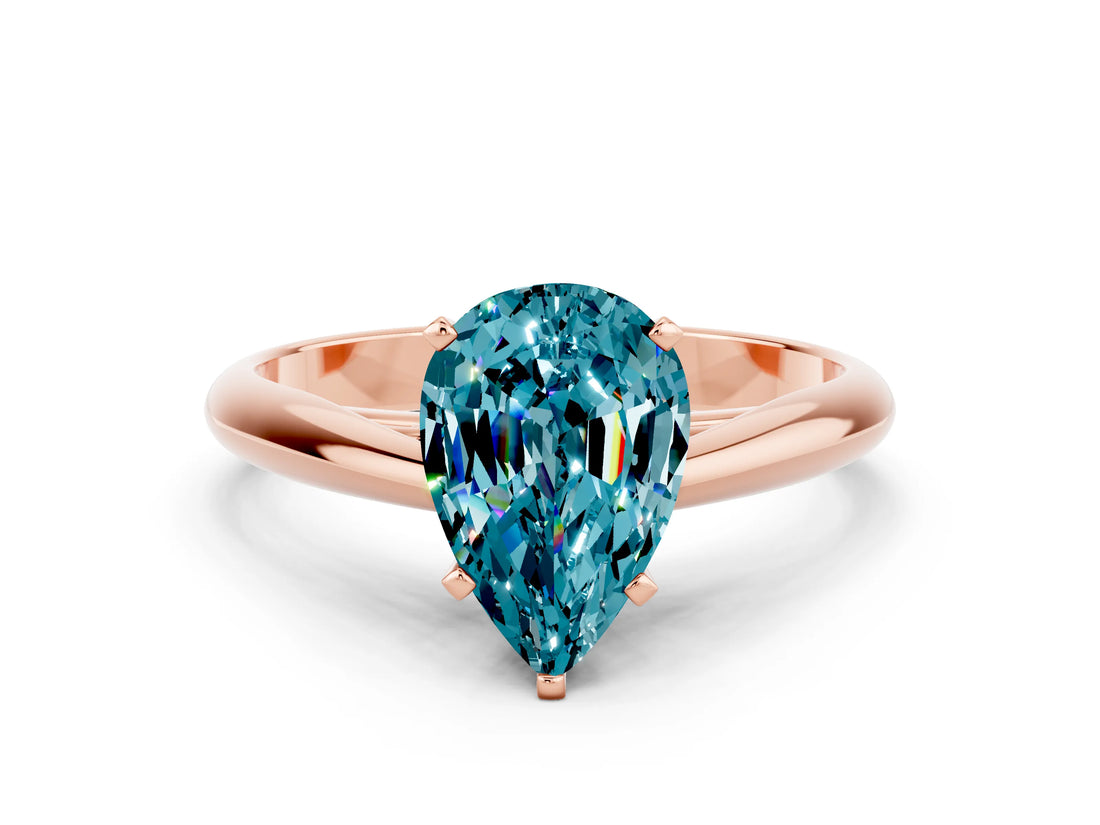 Rose gold Pear Cut Blue Topaz Solitaire Engagement Ring with Cathedral Setting and Four-Prong Mount_18