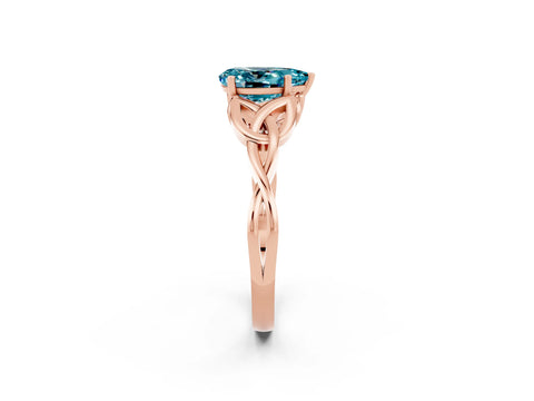 Rose gold Pear Cut Blue Topaz Solitaire Engagement Ring with Celtic Knot Band and Four-Prong Setting_2