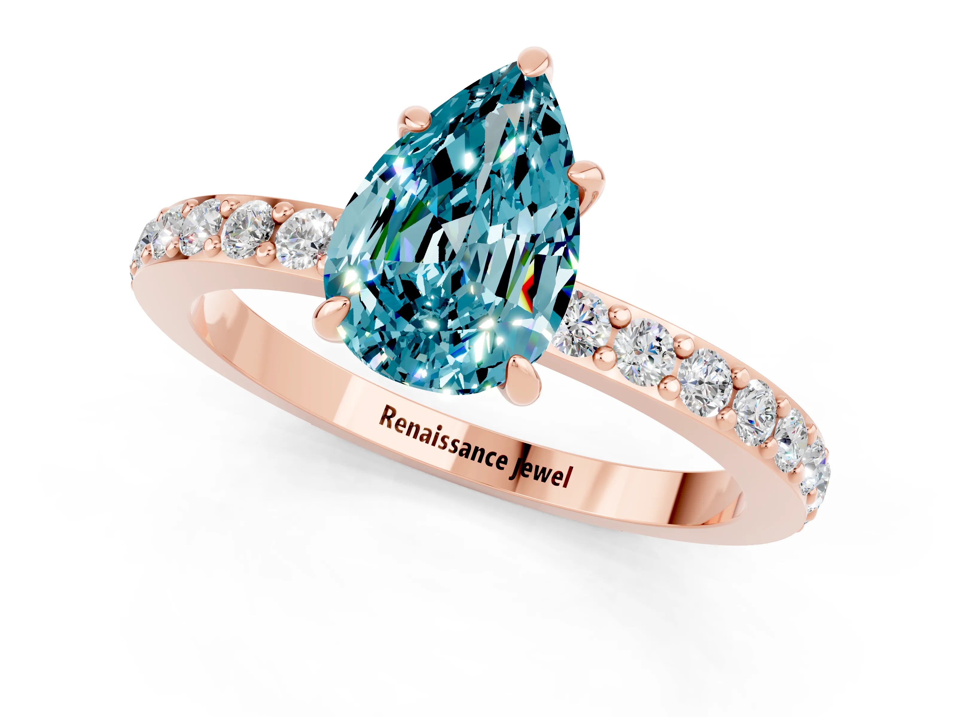 Rose gold Pear Cut Blue Topaz Solitaire Engagement Ring with Pavé Band and Four-Prong Setting_1