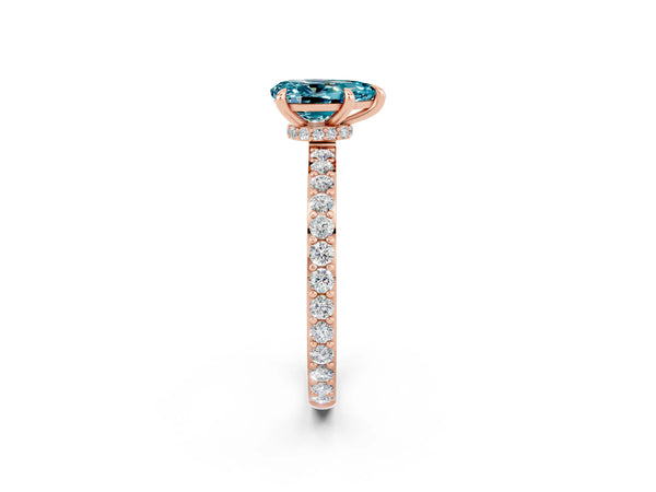 Rose gold Pear Cut Blue Topaz Solitaire Engagement Ring with Pavé Band and Four-Prong Setting