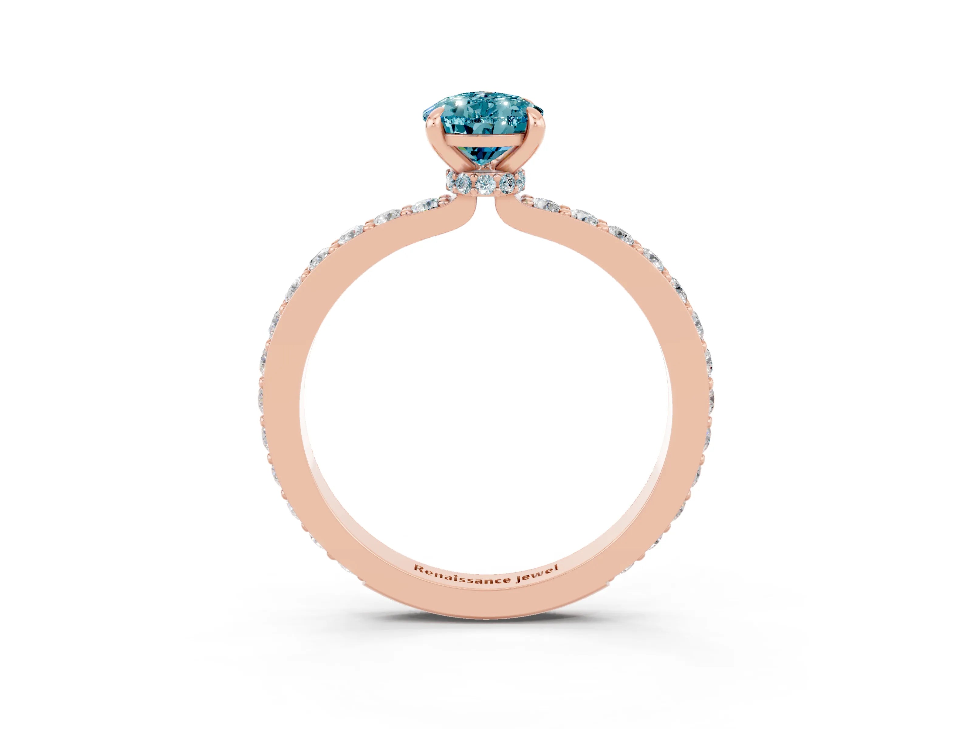 Rose gold Pear Cut Blue Topaz Solitaire Engagement Ring with Pavé Band and Four-Prong Setting_3