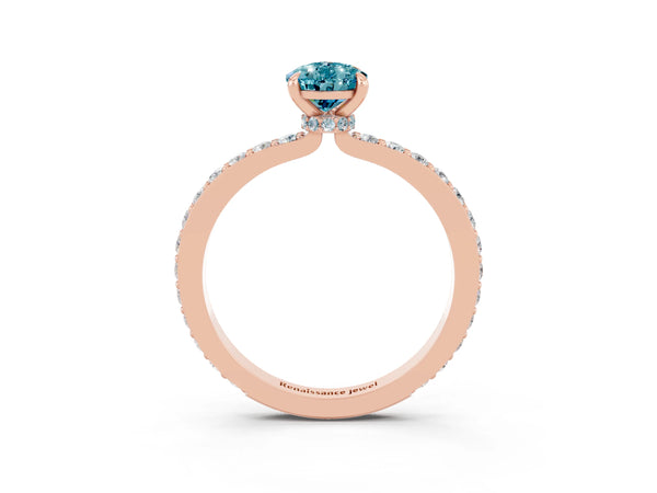 Rose gold Pear Cut Blue Topaz Solitaire Engagement Ring with Pavé Band and Four-Prong Setting