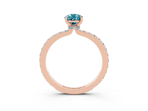 Rose gold Pear Cut Blue Topaz Solitaire Engagement Ring with Pavé Band and Four-Prong Setting_3