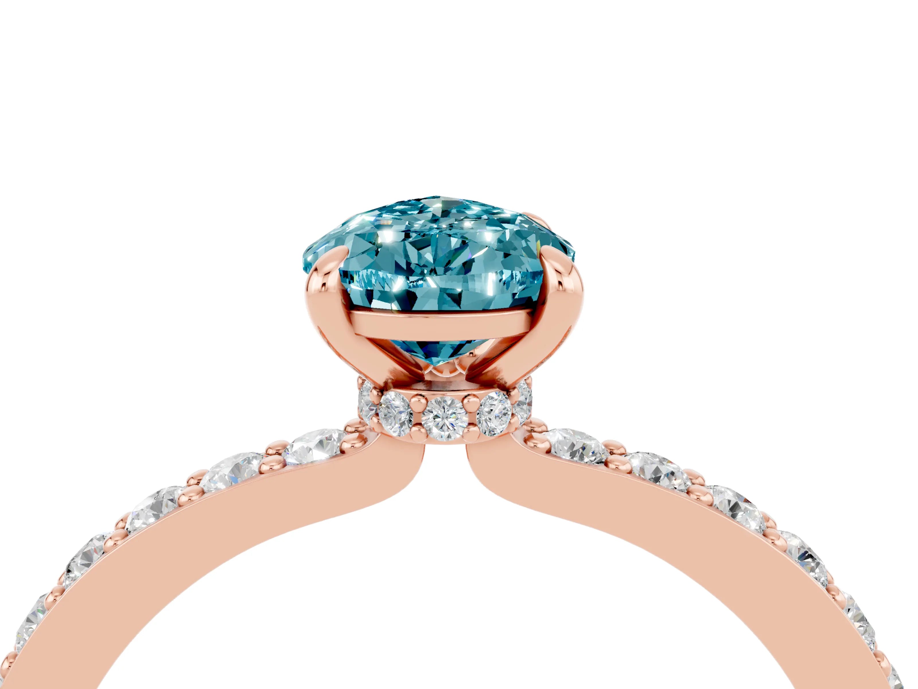 Rose gold Pear Cut Blue Topaz Solitaire Engagement Ring with Pavé Band and Four-Prong Setting_4