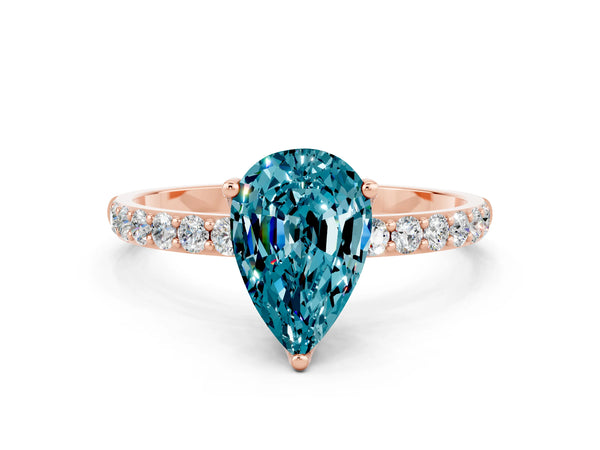 Rose gold Pear Cut Blue Topaz Solitaire Engagement Ring with Round  Pavé Band and Prong Setting