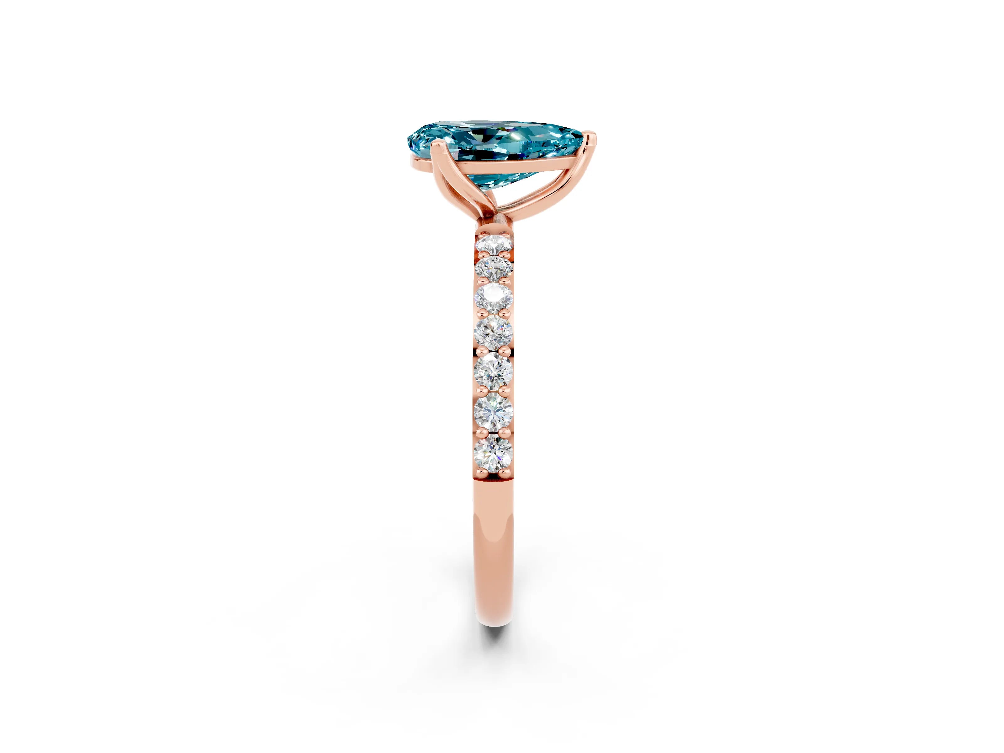 Rose gold Pear Cut Blue Topaz Solitaire Engagement Ring with Pavé Band and Prong Setting_2