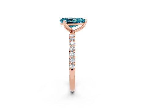 Rose gold Pear Cut Blue Topaz Solitaire Engagement Ring with Pavé Band and Prong Setting_2