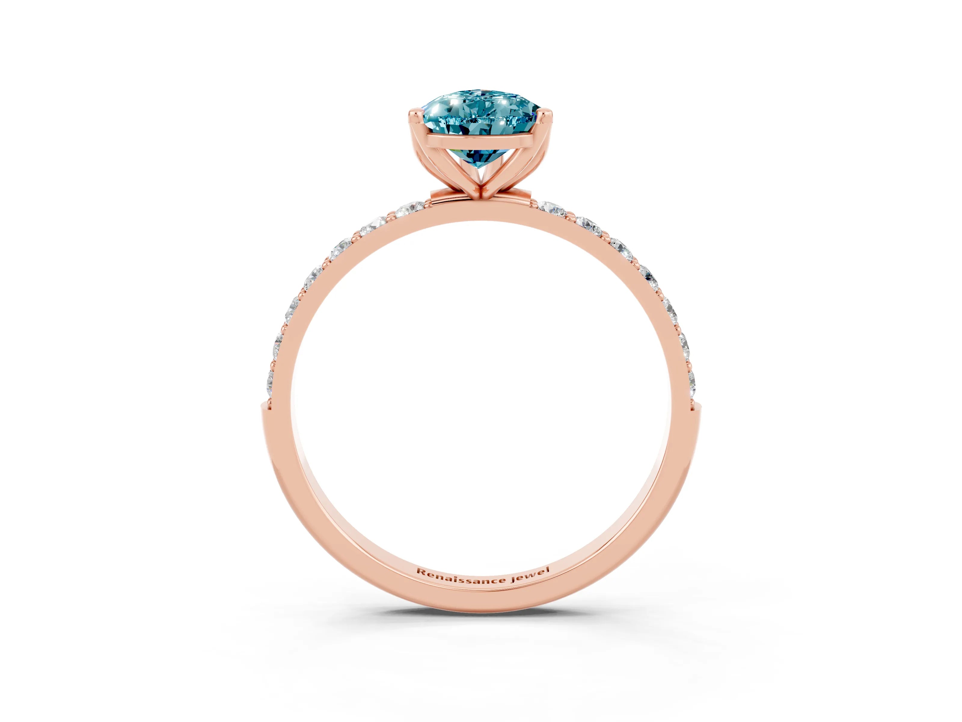 Rose gold Pear Cut Blue Topaz Solitaire Engagement Ring with Pavé Band and Prong Setting_3