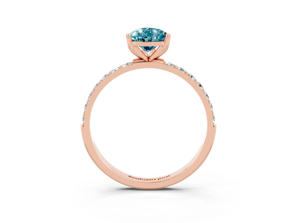 Rose gold Pear Cut Blue Topaz Solitaire Engagement Ring with Round  Pavé Band and Prong Setting