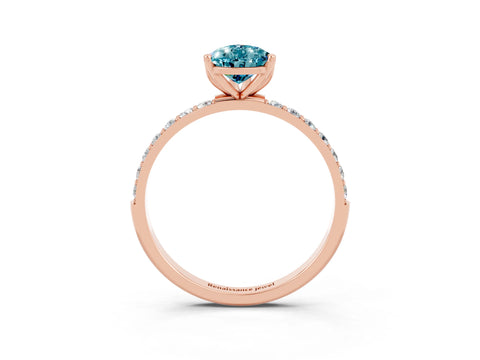Rose gold Pear Cut Blue Topaz Solitaire Engagement Ring with Pavé Band and Prong Setting_3