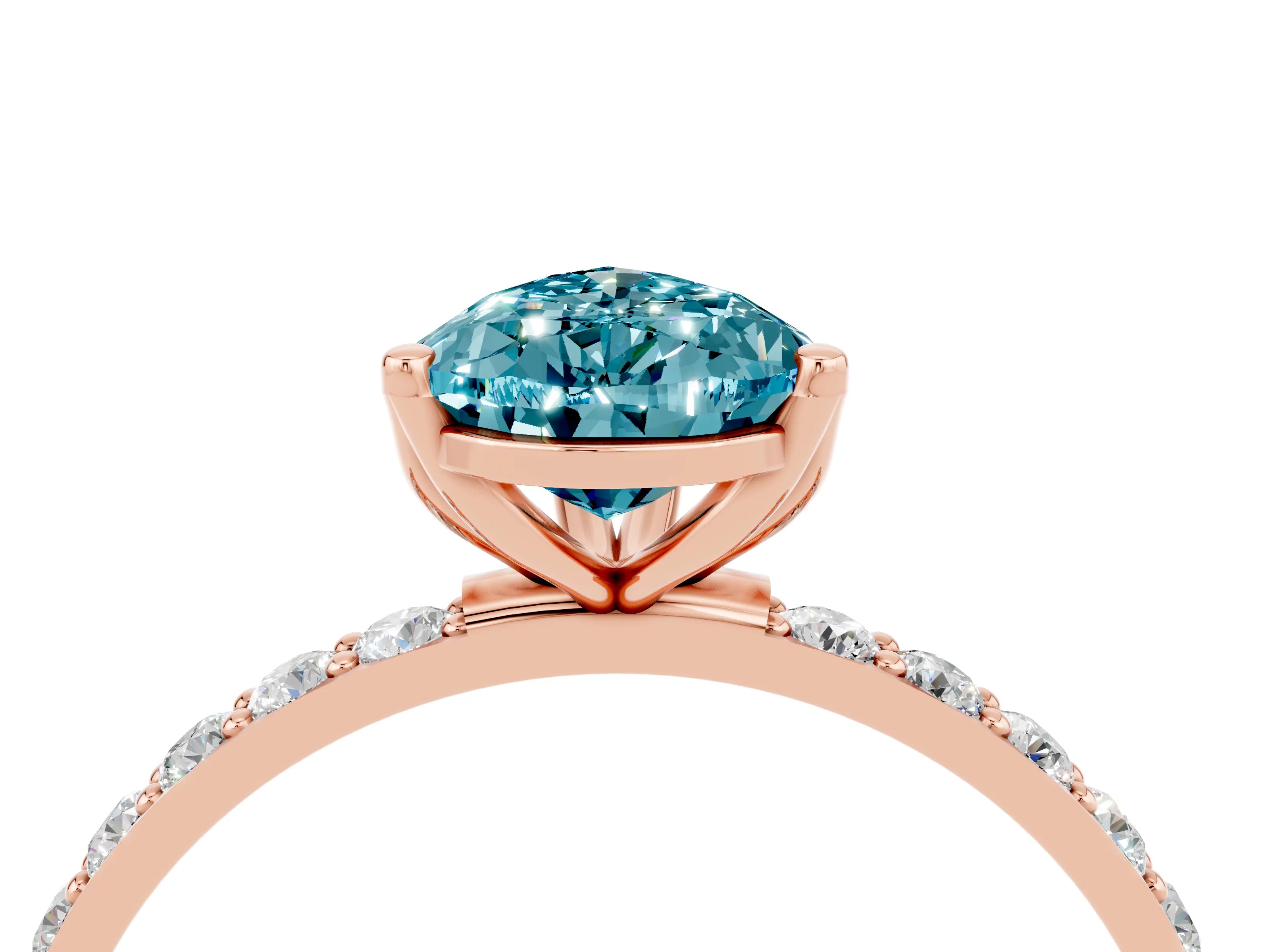 Rose gold Pear Cut Blue Topaz Solitaire Engagement Ring with Pavé Band and Prong Setting_4