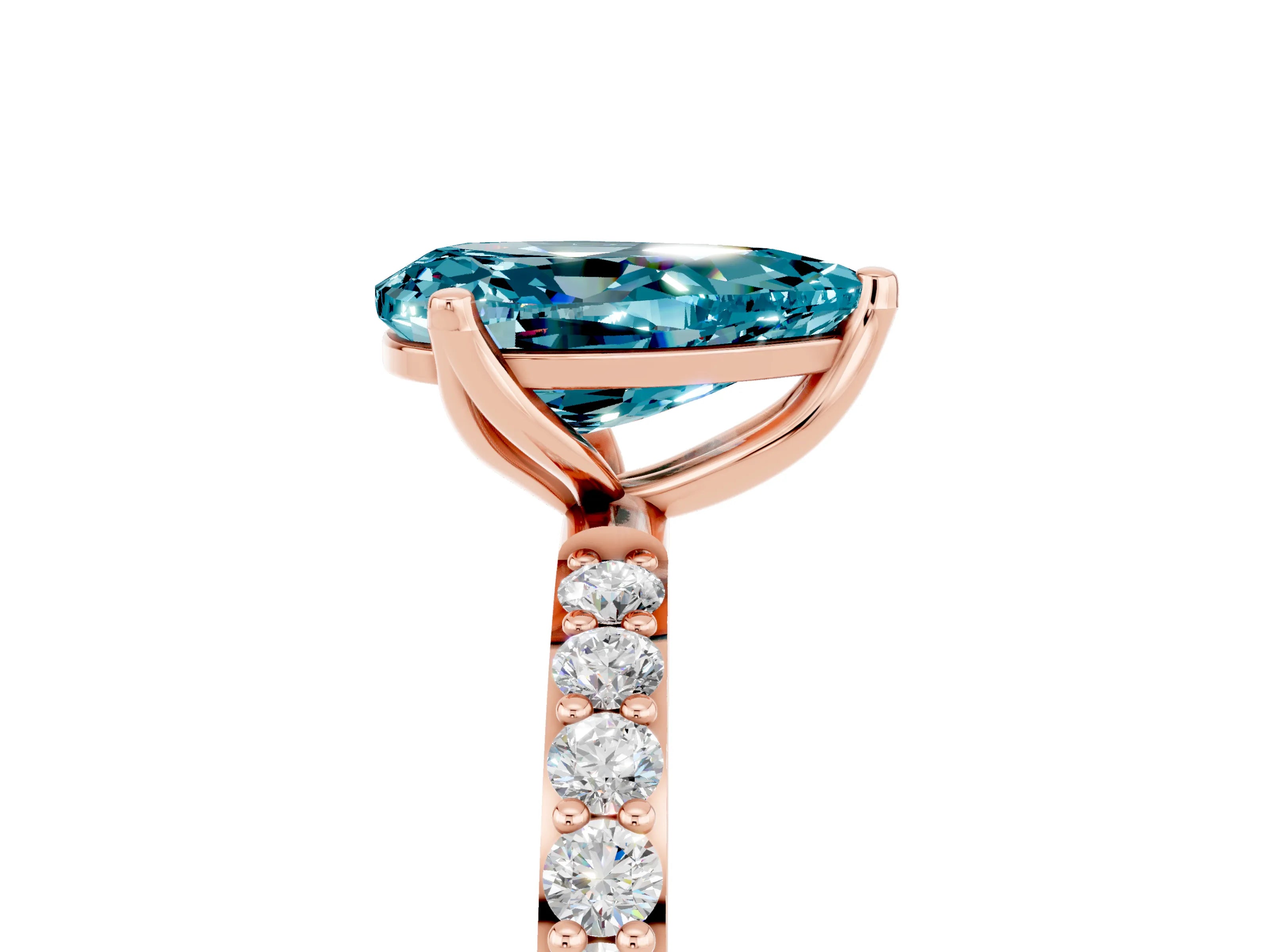 Rose gold Pear Cut Blue Topaz Solitaire Engagement Ring with Pavé Band and Prong Setting_5