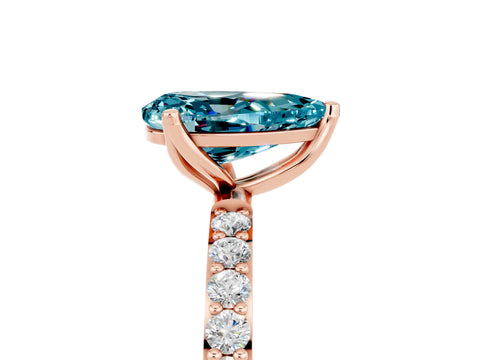Rose gold Pear Cut Blue Topaz Solitaire Engagement Ring with Pavé Band and Prong Setting_5
