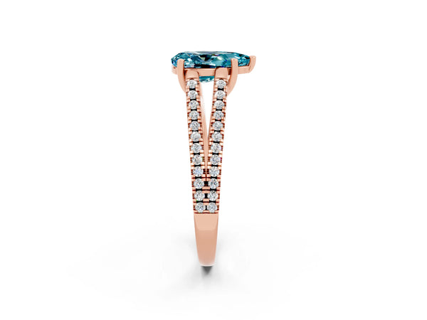 Rose gold Pear Cut Blue Topaz Solitaire Engagement Ring with Split Shank Pavé Band