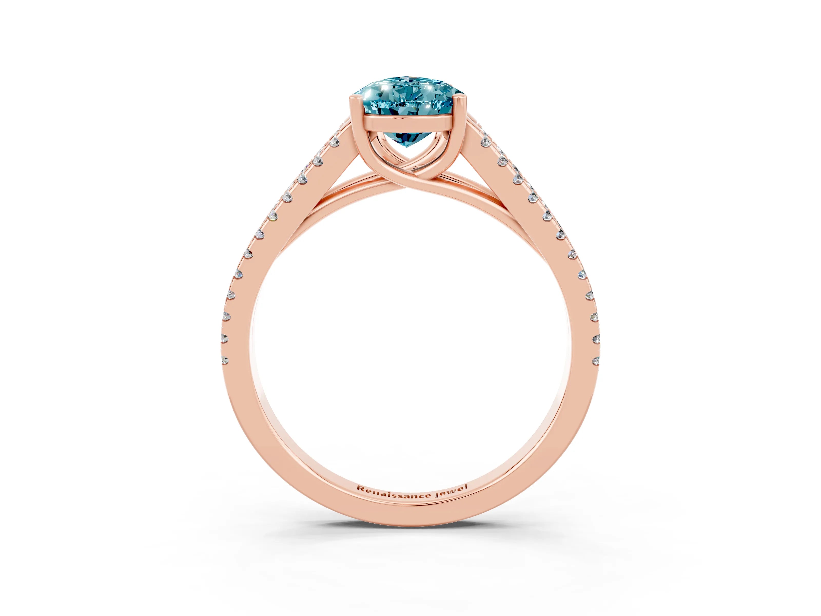 Rose gold Pear Cut Blue Topaz Solitaire Engagement Ring with Split Shank Pavé Band_3