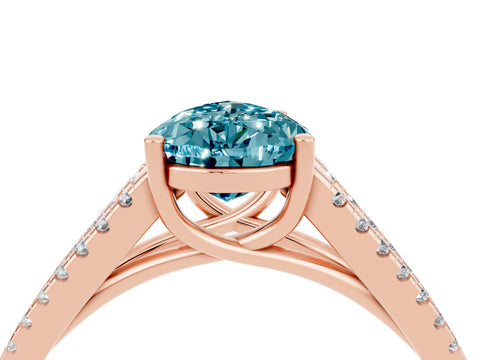 Rose gold Pear Cut Blue Topaz Solitaire Engagement Ring with Split Shank Pavé Band_4