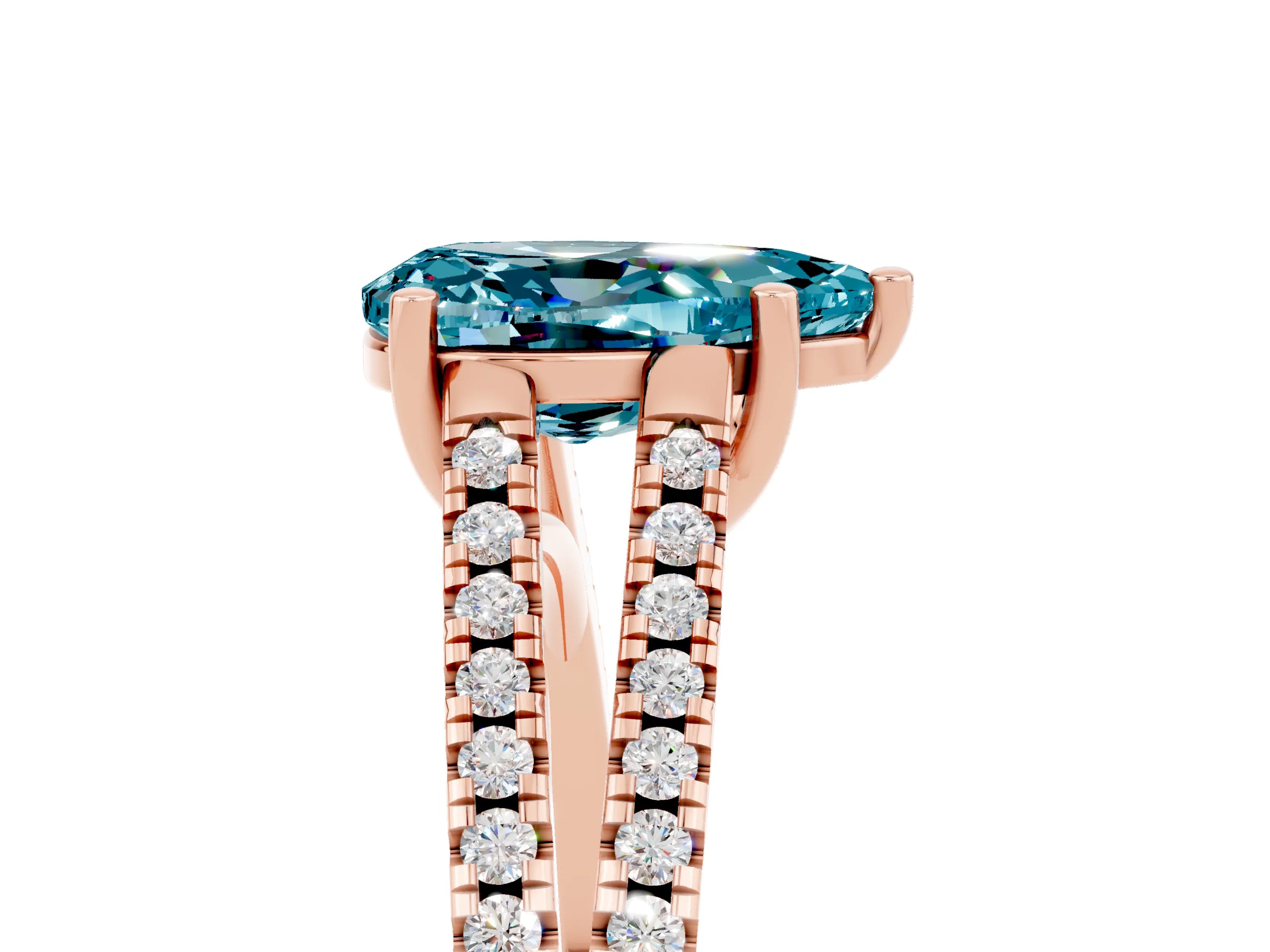 Rose gold Pear Cut Blue Topaz Solitaire Engagement Ring with Split Shank Pavé Band_5