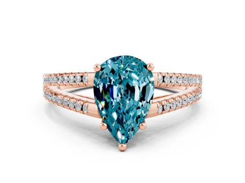 Rose gold Pear Cut Blue Topaz Solitaire Engagement Ring with Split Shank Pavé Band