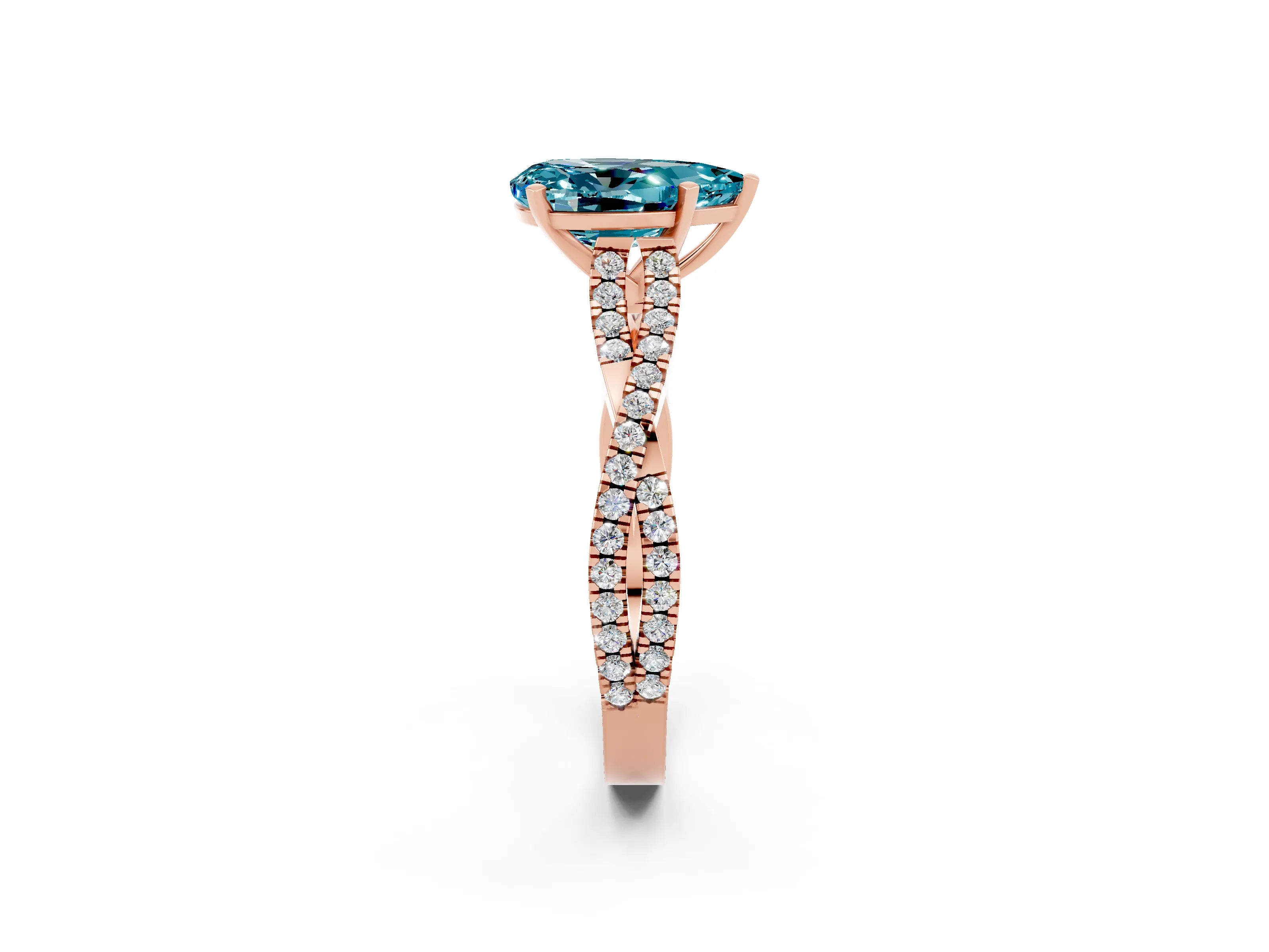 Rose gold Pear Cut Blue Topaz Solitaire Engagement Ring with Twisted Pavé Band and Four-Prong Setting_2