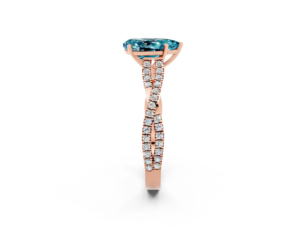Rose gold Pear Cut Blue Topaz Solitaire Engagement Ring with Twisted Pavé Band and Four-Prong Setting