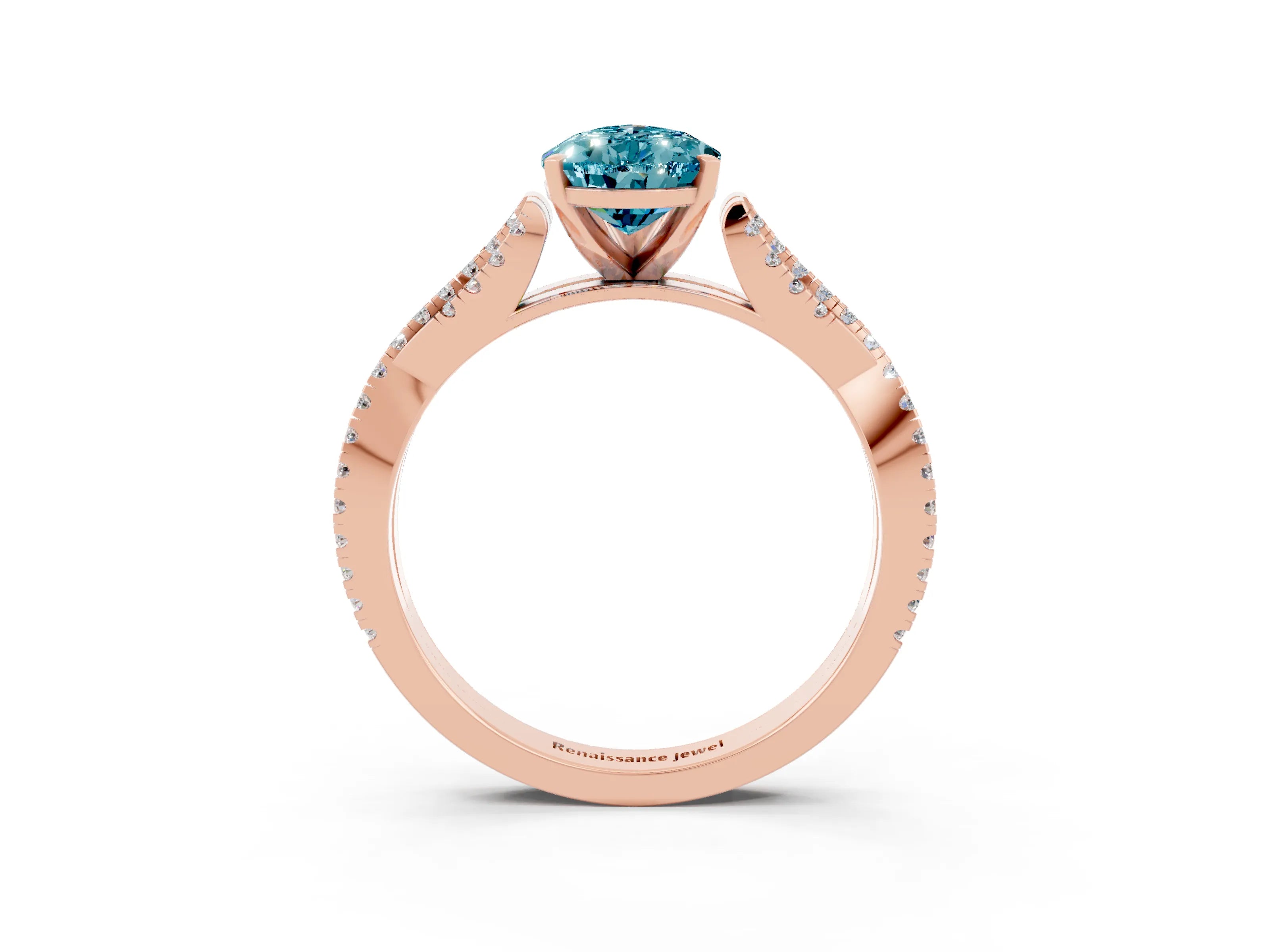 Rose gold Pear Cut Blue Topaz Solitaire Engagement Ring with Twisted Pavé Band and Four-Prong Setting_3