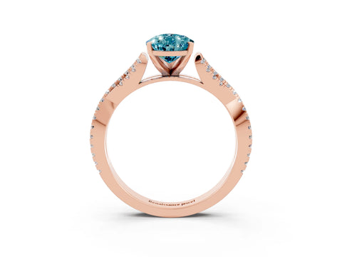 Rose gold Pear Cut Blue Topaz Solitaire Engagement Ring with Twisted Pavé Band and Four-Prong Setting_3
