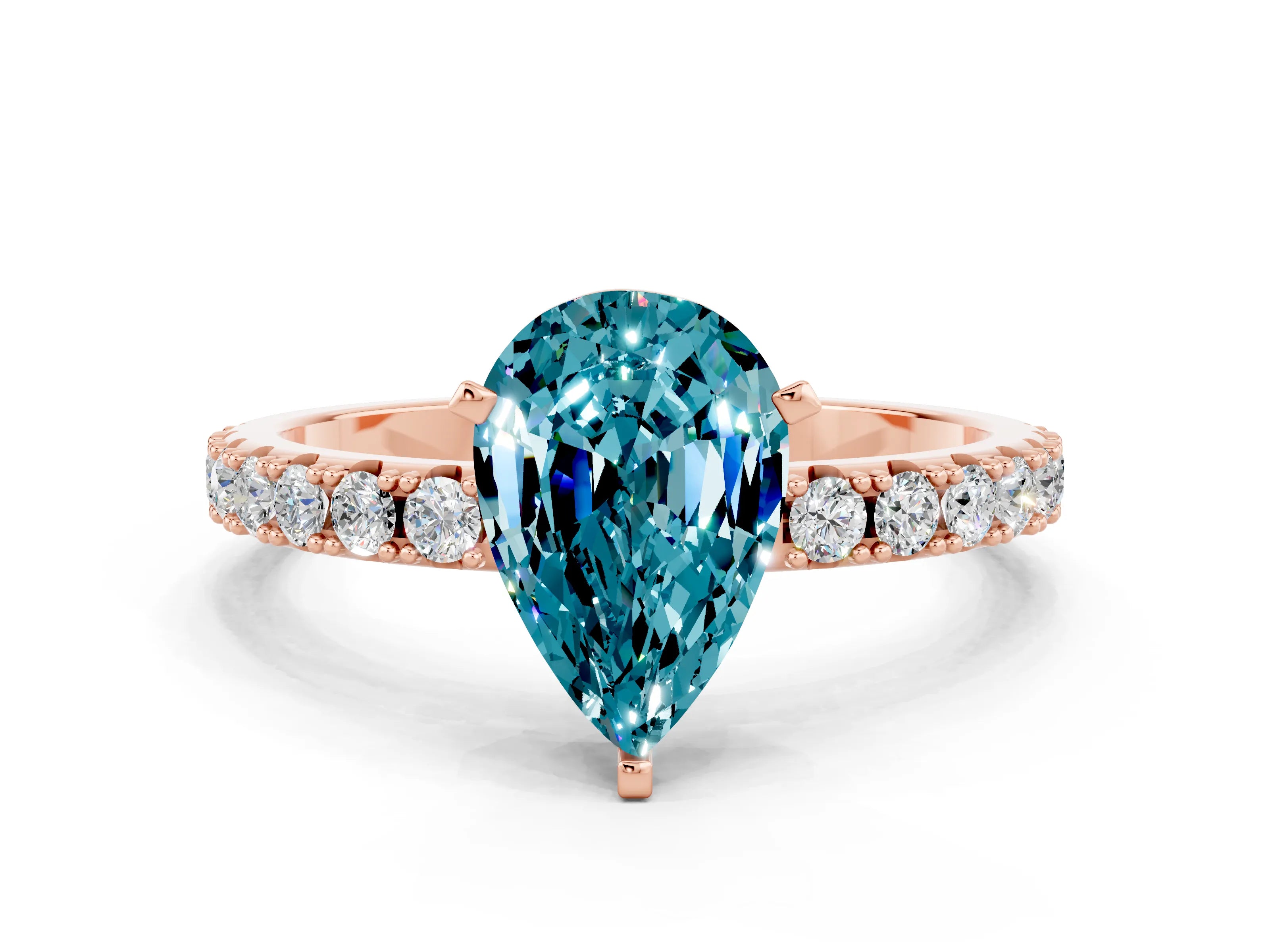 Rose gold Pear Cut Blue Topaz Solitaire Pavé Band with Four-Prong Setting