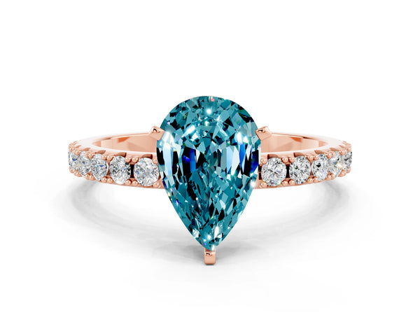 Rose gold Pear Cut Blue Topaz Solitaire Pavé Band with Four-Prong Setting