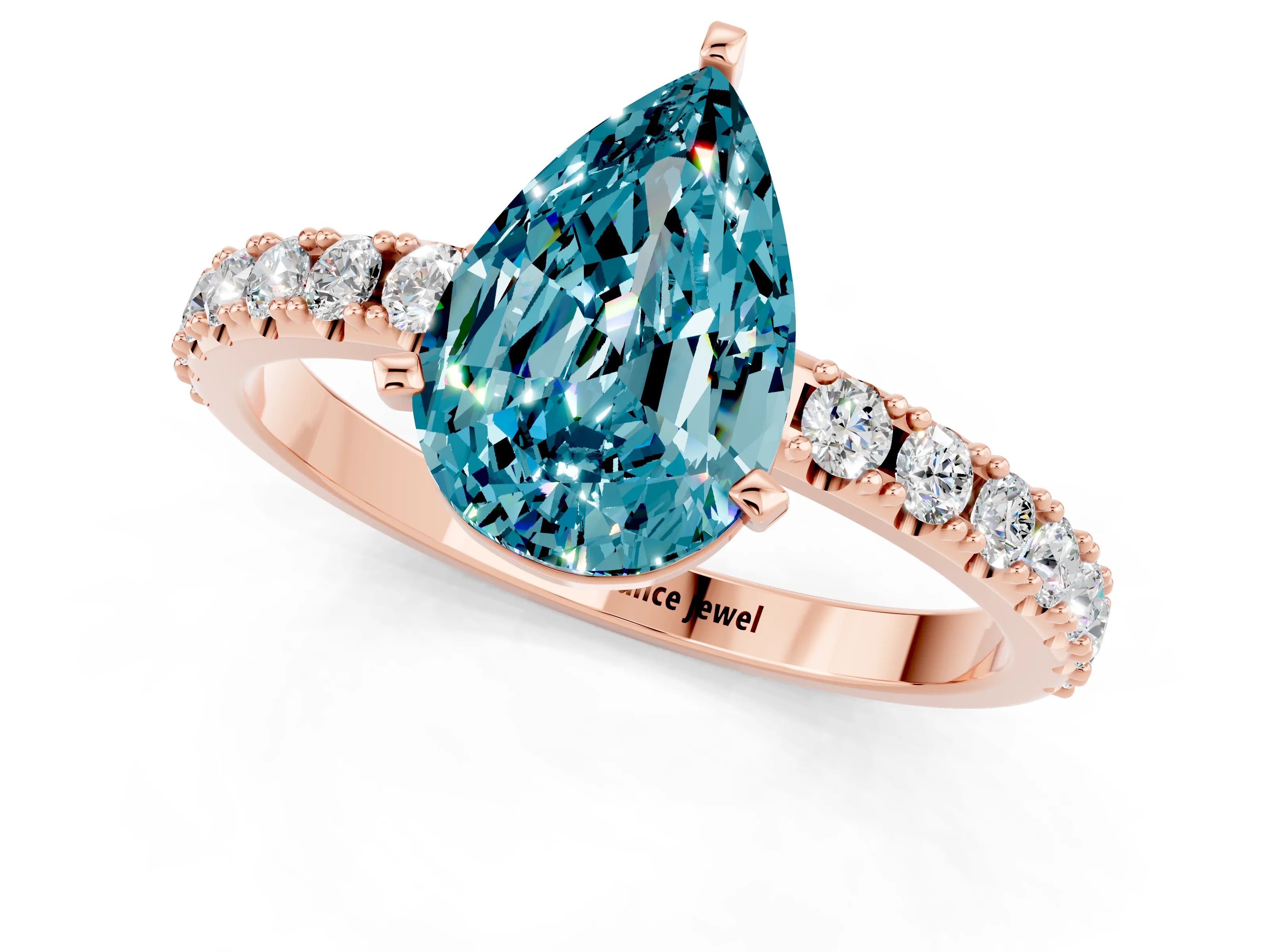 Rose gold Pear Cut Blue Topaz Solitaire Pavé Band with Four-Prong Setting_1
