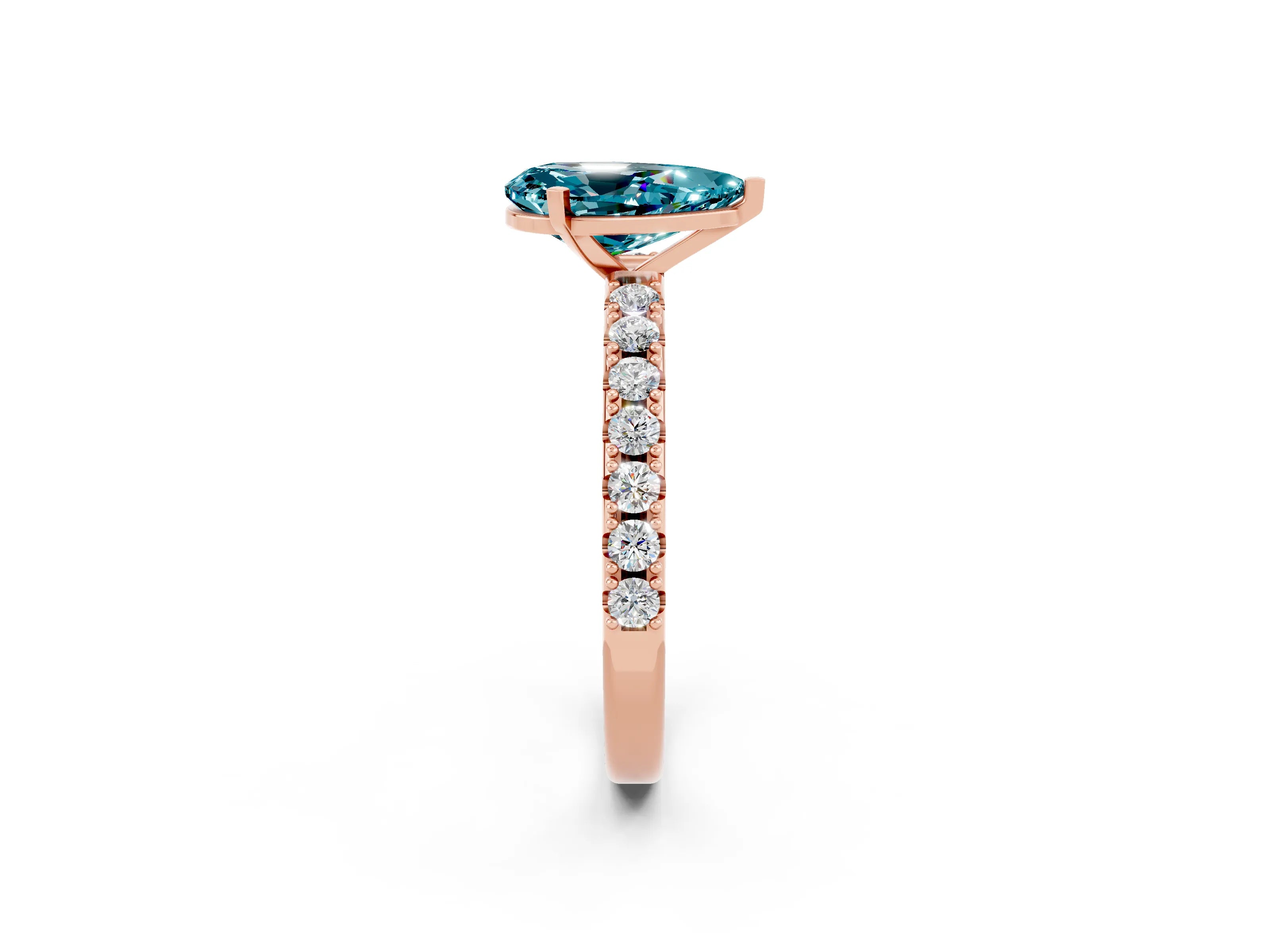 Rose gold Pear Cut Blue Topaz Solitaire Pavé Band with Four-Prong Setting_2