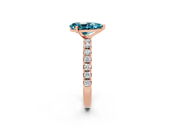 Rose gold Pear Cut Blue Topaz Solitaire Pavé Band with Four-Prong Setting