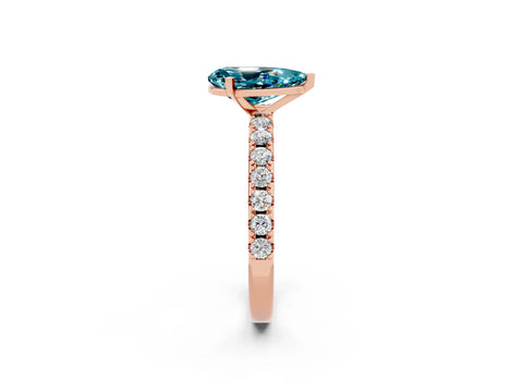 Rose gold Pear Cut Blue Topaz Solitaire Pavé Band with Four-Prong Setting_2