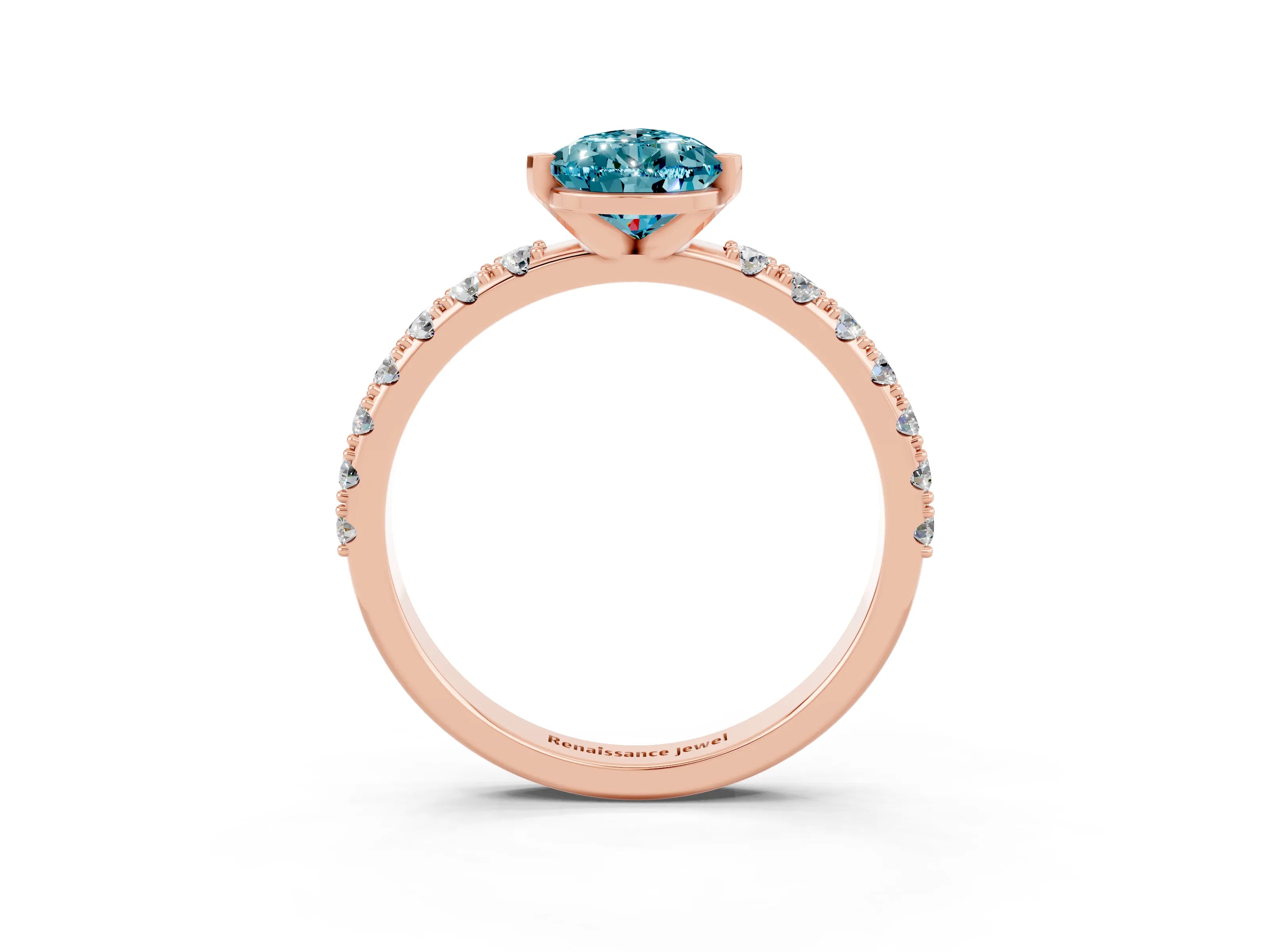 Rose gold Pear Cut Blue Topaz Solitaire Pavé Band with Four-Prong Setting_3