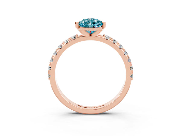 Rose gold Pear Cut Blue Topaz Solitaire Pavé Band with Four-Prong Setting
