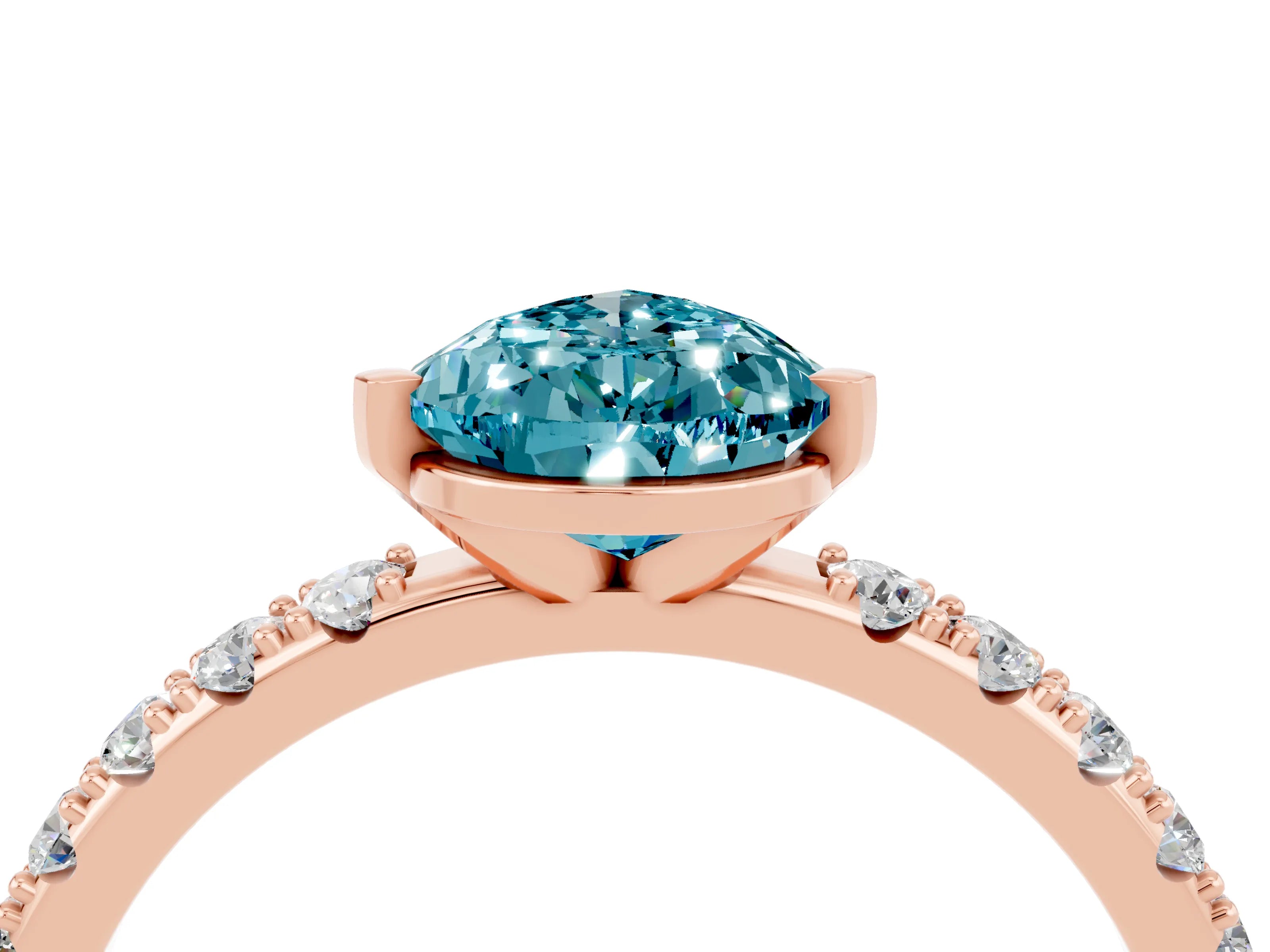 Rose gold Pear Cut Blue Topaz Solitaire Pavé Band with Four-Prong Setting_4