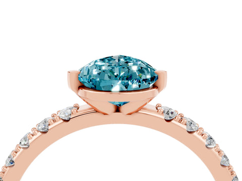 Rose gold Pear Cut Blue Topaz Solitaire Pavé Band with Four-Prong Setting_4