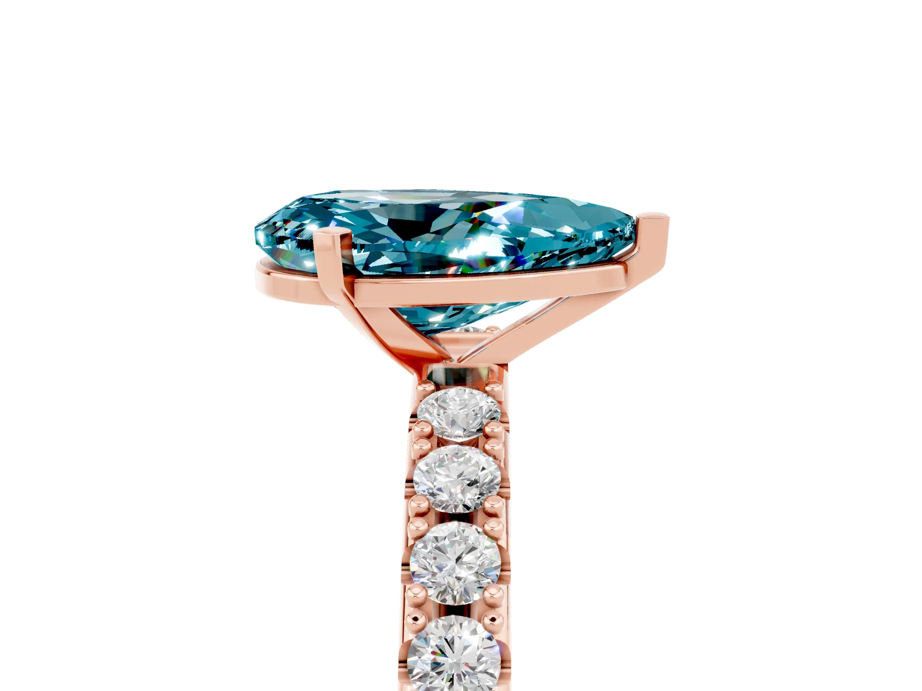 Rose gold Pear Cut Blue Topaz Solitaire Pavé Band with Four-Prong Setting_5