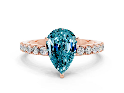 Rose gold Pear Cut Blue Topaz Solitaire Pavé Band with Four-Prong Setting