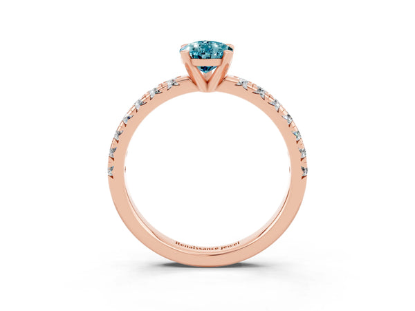 Rose gold Pear Cut Blue Topaz Solitaire Pavé Engagement Ring with Round Band and Prong Setting