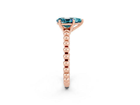 Rose gold Pear Cut Blue Topaz Solitaire Ring with Beaded Band and Prong Setting_2